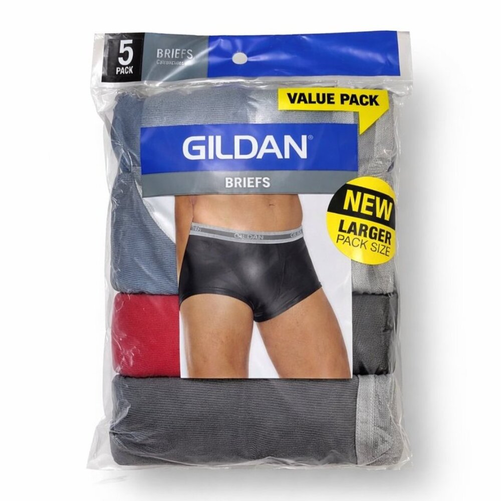 NEW Gildan Men’s Briefs 5-Pack Cotton Underwear 2XL 44–46 Value Pack